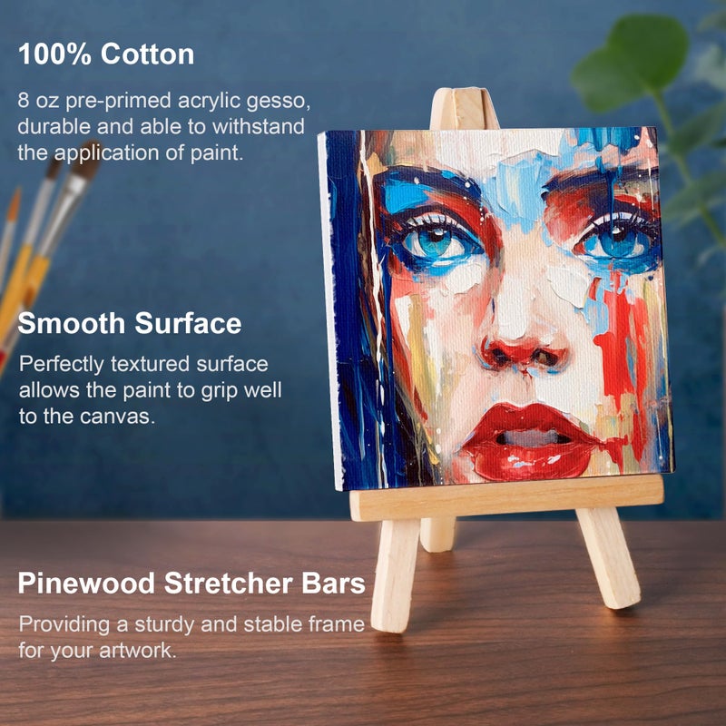 AUREUO Mini Canvas and Easel Set - 3x3 Inch/ 12 Pack - 2/5 Inch Profile Small Square Canvas with Display Stand - Art Gift Set Bulk Pack Canvases for Acrylic Painting & Craft - Image 3